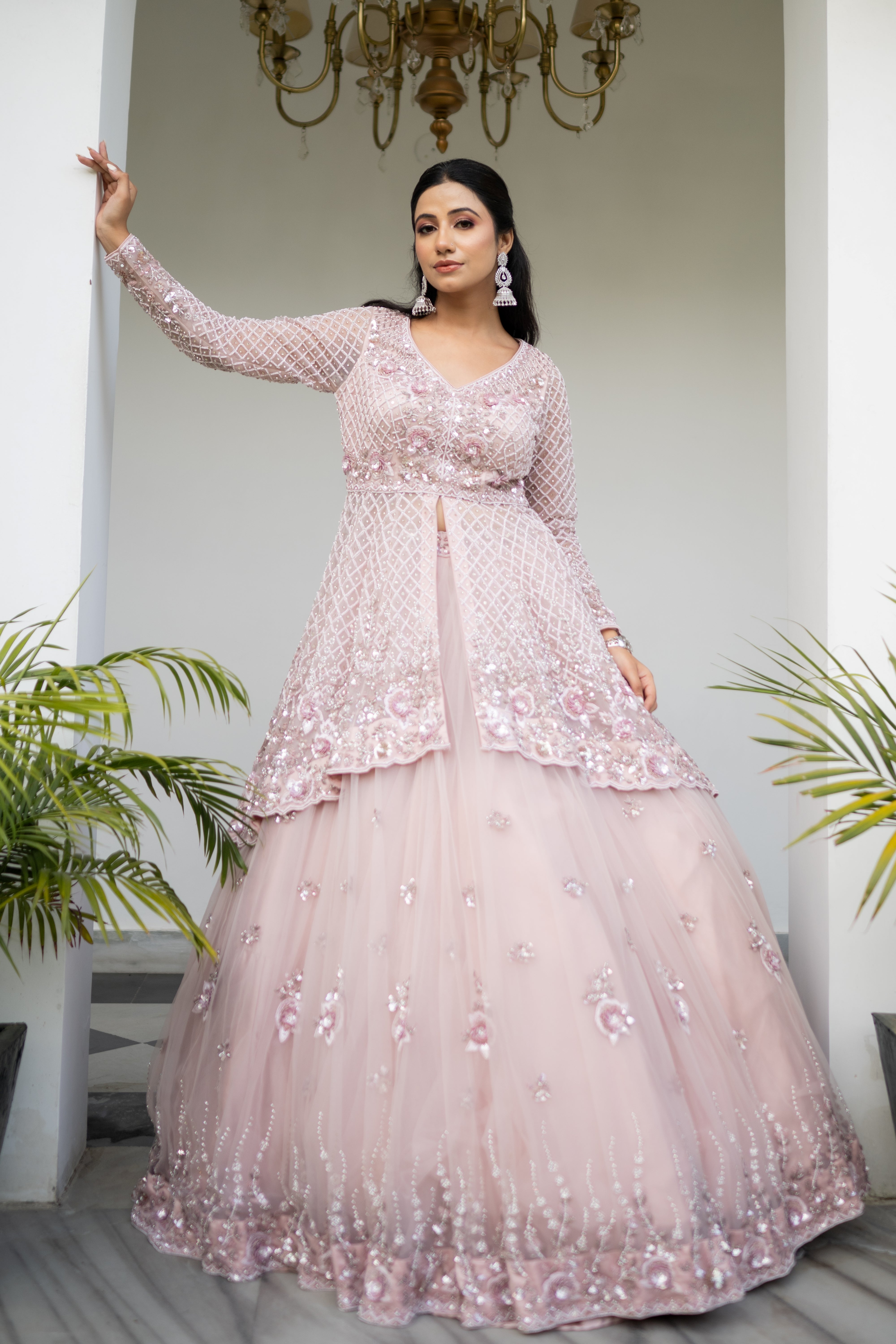 Rose Gold lehenga for Reception, Cocktail, Shagun, Ring Ceremony M