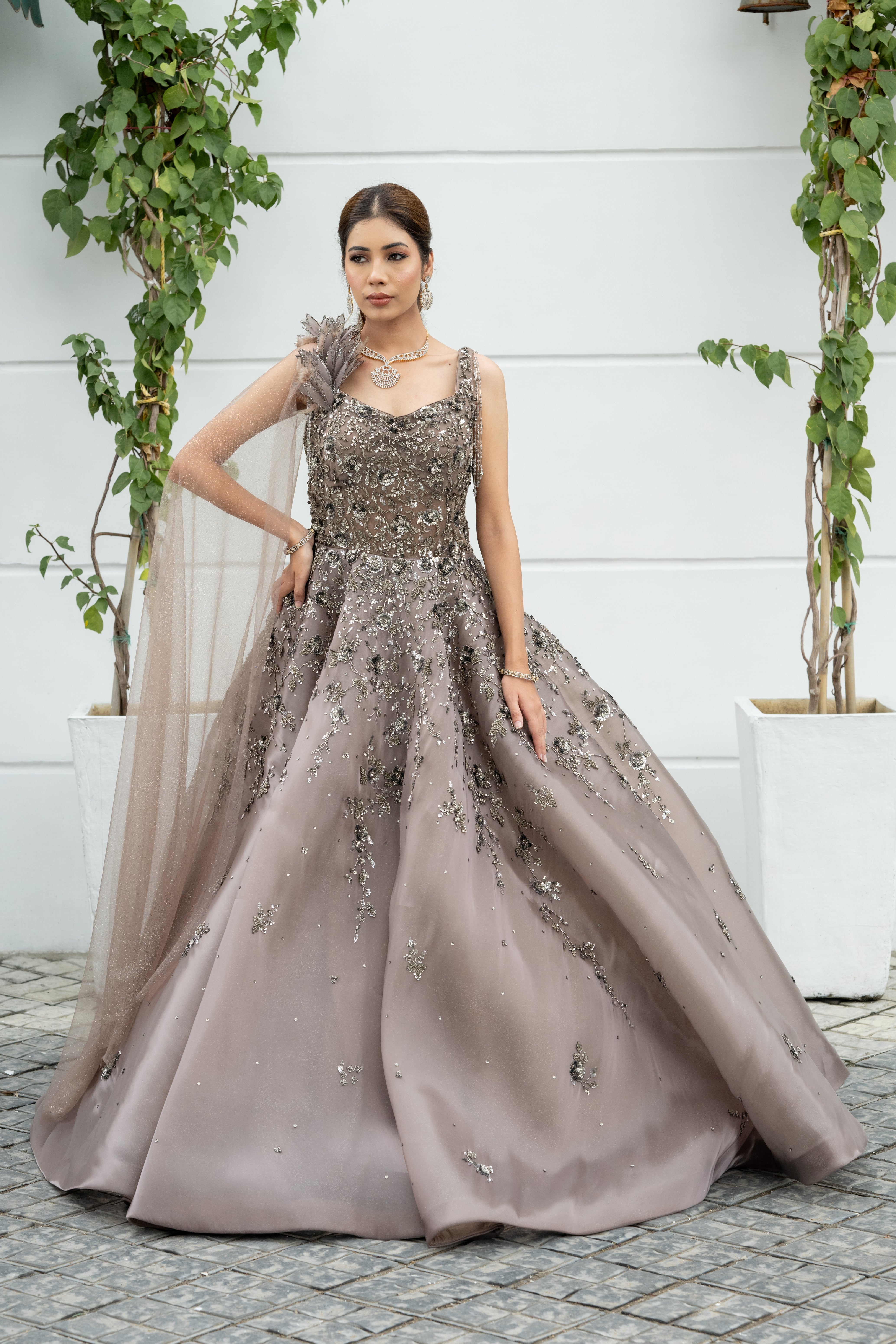 grey formal dress for women Earthy Gown Reception, Shagun, Engagement Collection: Festival Fashion Women Evening Dress Color:MULTI (960)