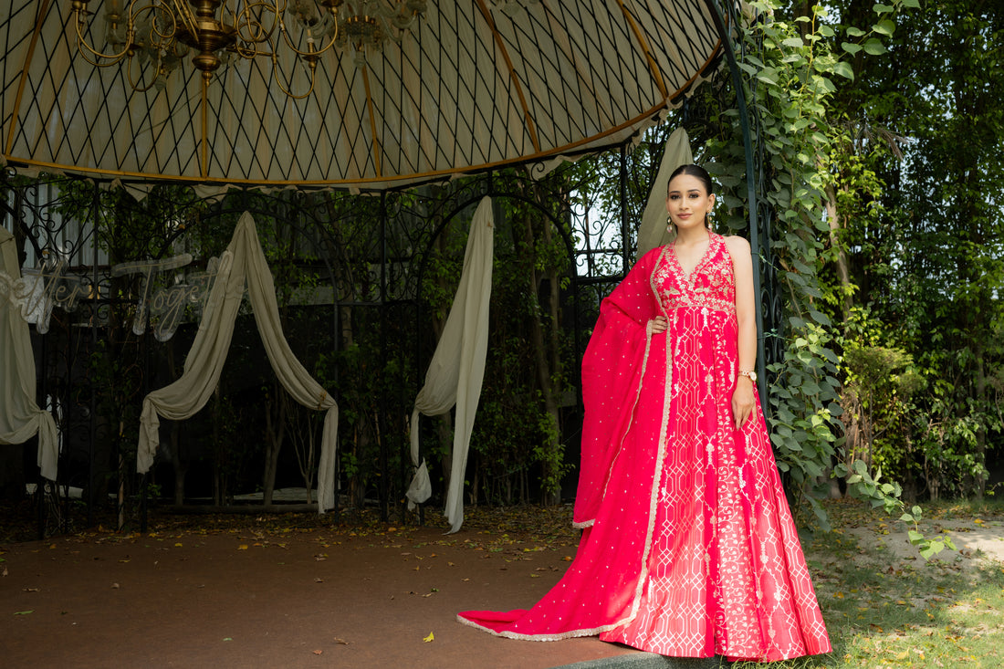 Hot Pink Formal Anarkali partywear ,engagement, wedding