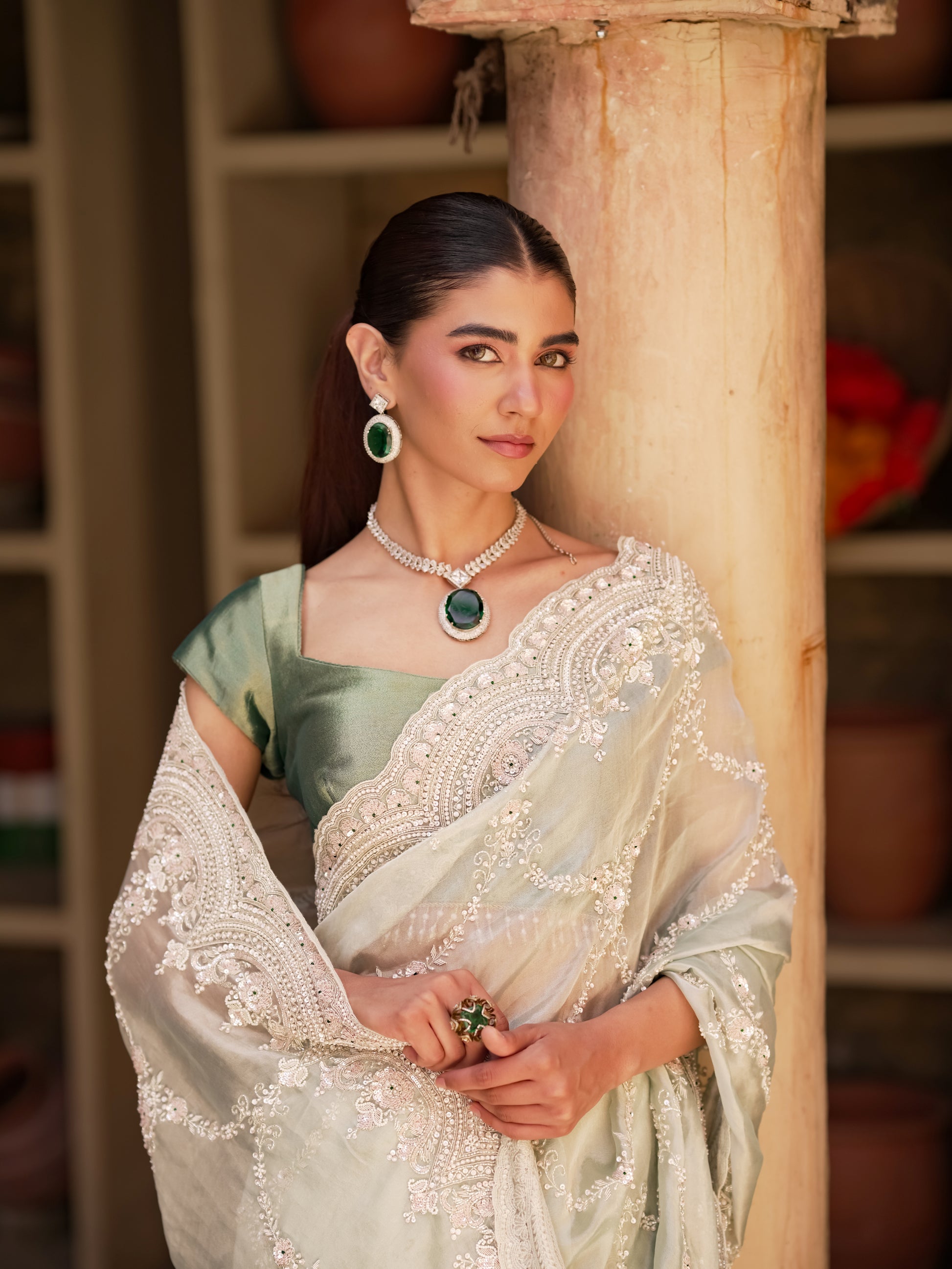 Firoza Ice Mint Saree
