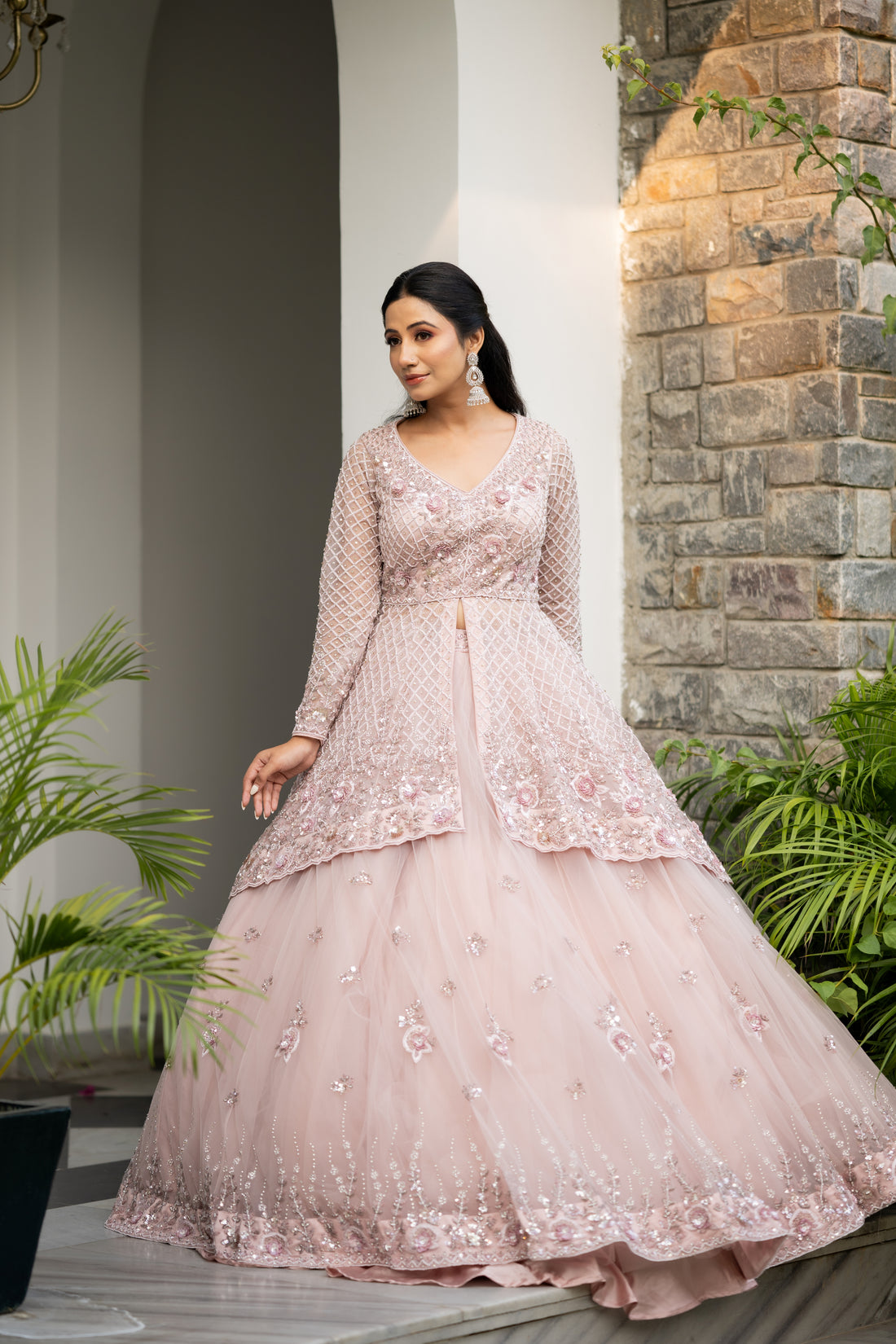 Rose Gold lehenga for Reception, Cocktail, Shagun, Ring Ceremony