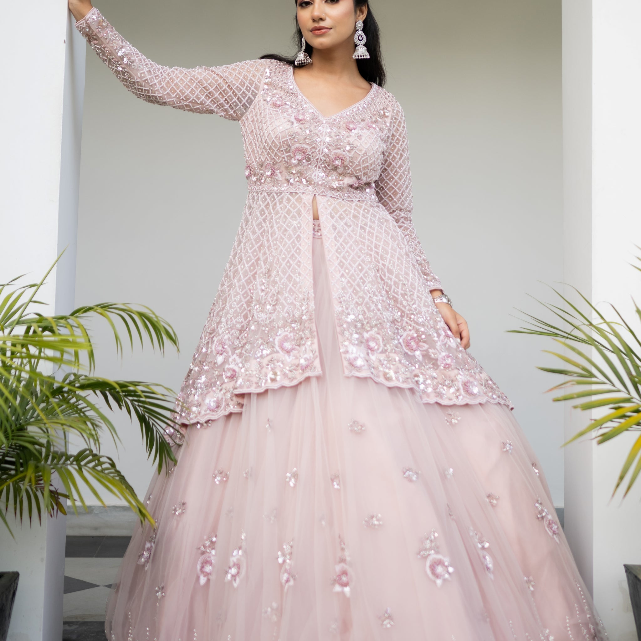 Rose Gold lehenga for Reception, Cocktail, Shagun, Ring Ceremony