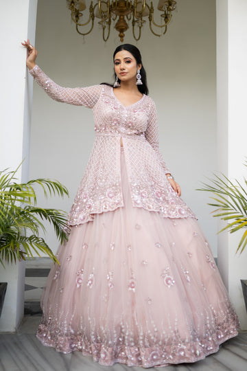 Rose Gold lehenga for Reception, Cocktail, Shagun, Ring Ceremony