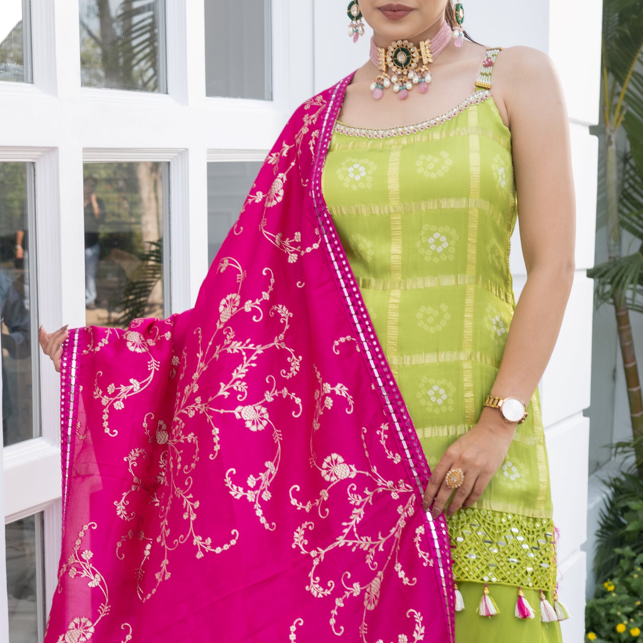 Parrot Green formal sharara for wedding, jago, shagun