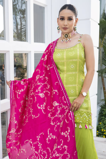 Parrot Green formal sharara for wedding, jago, shagun