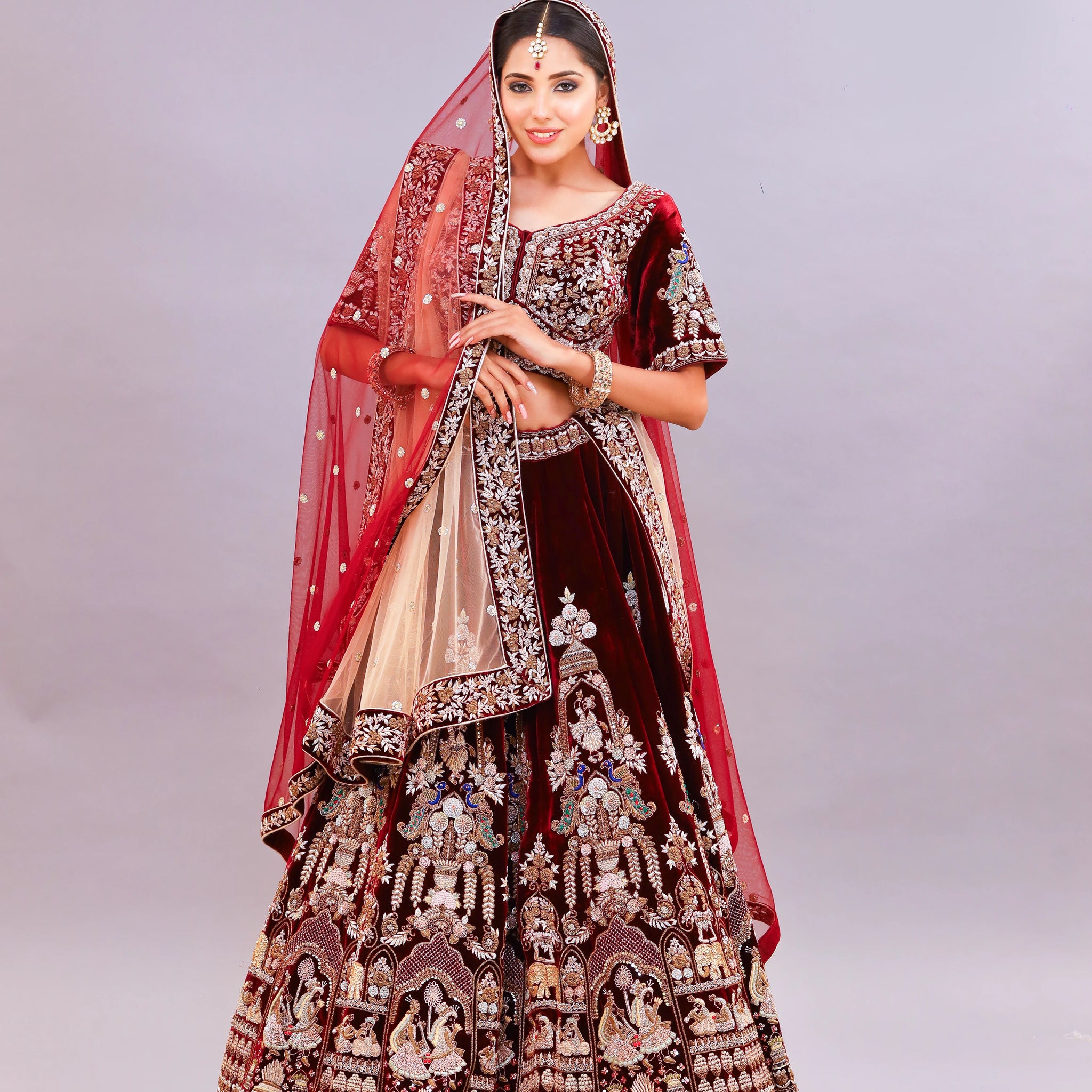 Royal Velvet Affair Lehenga Set with Zardozi, Kora Dabka & Resham Work