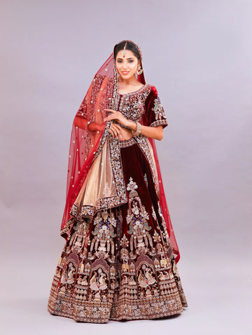 Royal Velvet Affair Lehenga Set with Zardozi, Kora Dabka & Resham Work