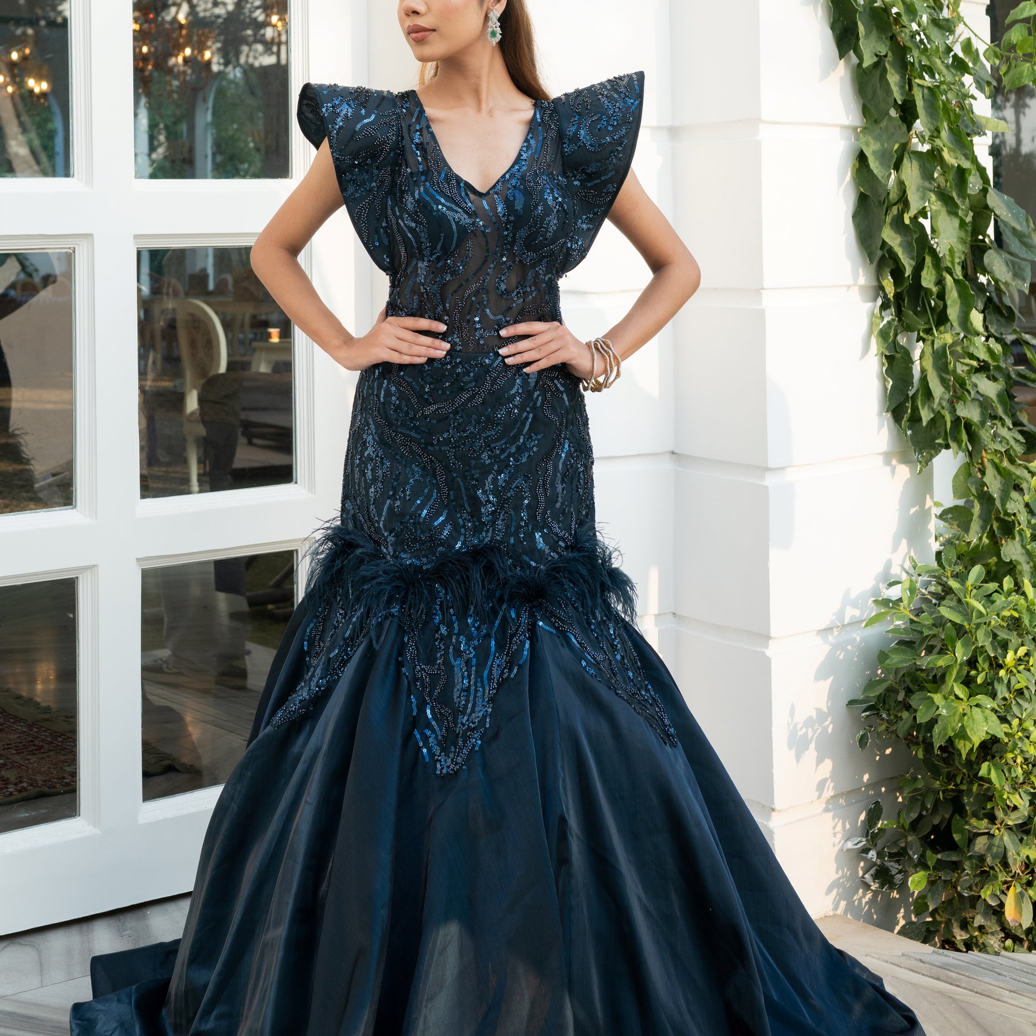 Navy Blue Gown for Engagement, wedding, party