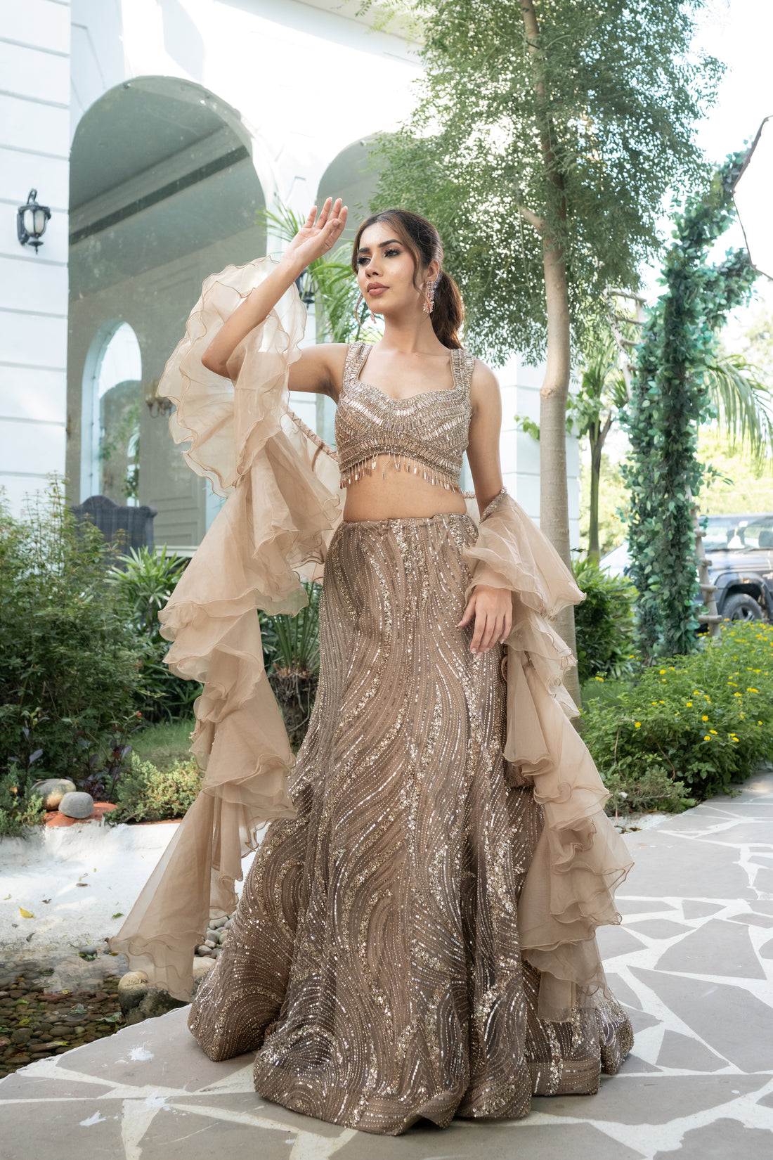 Sand Gold lehenga for wedding , party , Cocktail, jago