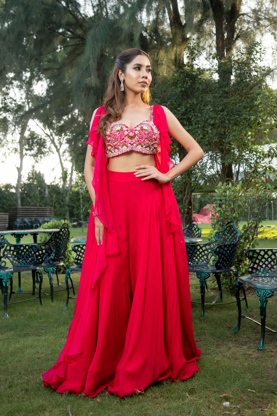 Hot pink Indo-western for party, wedding, birthday