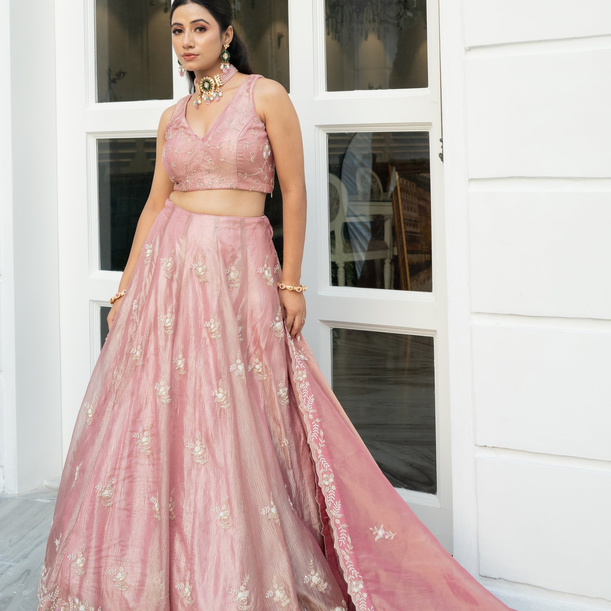 Peach color lehenga for Partywear, Shagun, Engagement