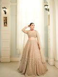 Champagne gold reception lehenga with cape dupatta