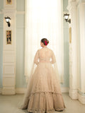 Antique champagne gold lehenga with geometric jaal crystal embroidery