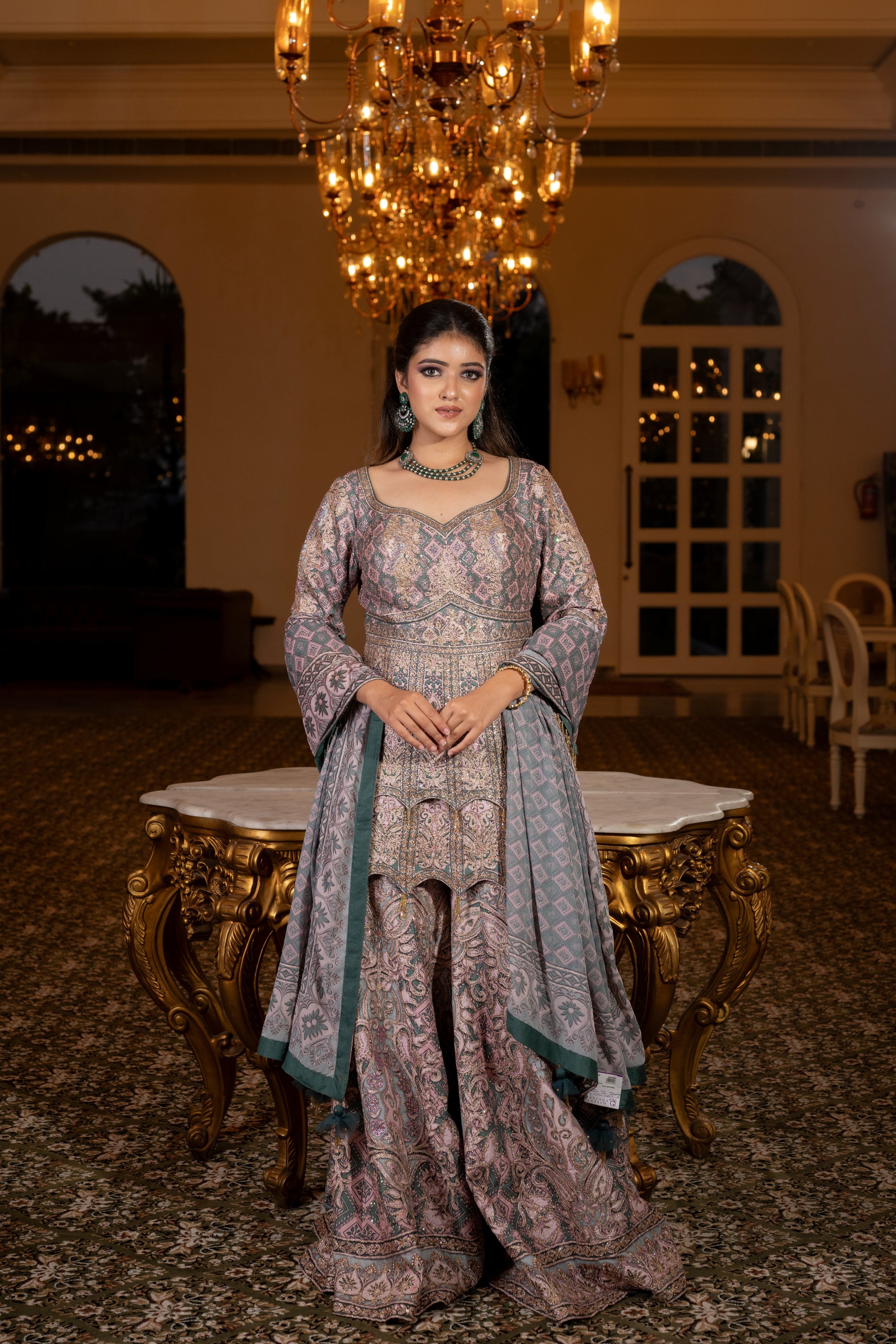 Pink-Green sharara for party, wedding, engagement M Pink-Green sharara for party, wedding, engagement M