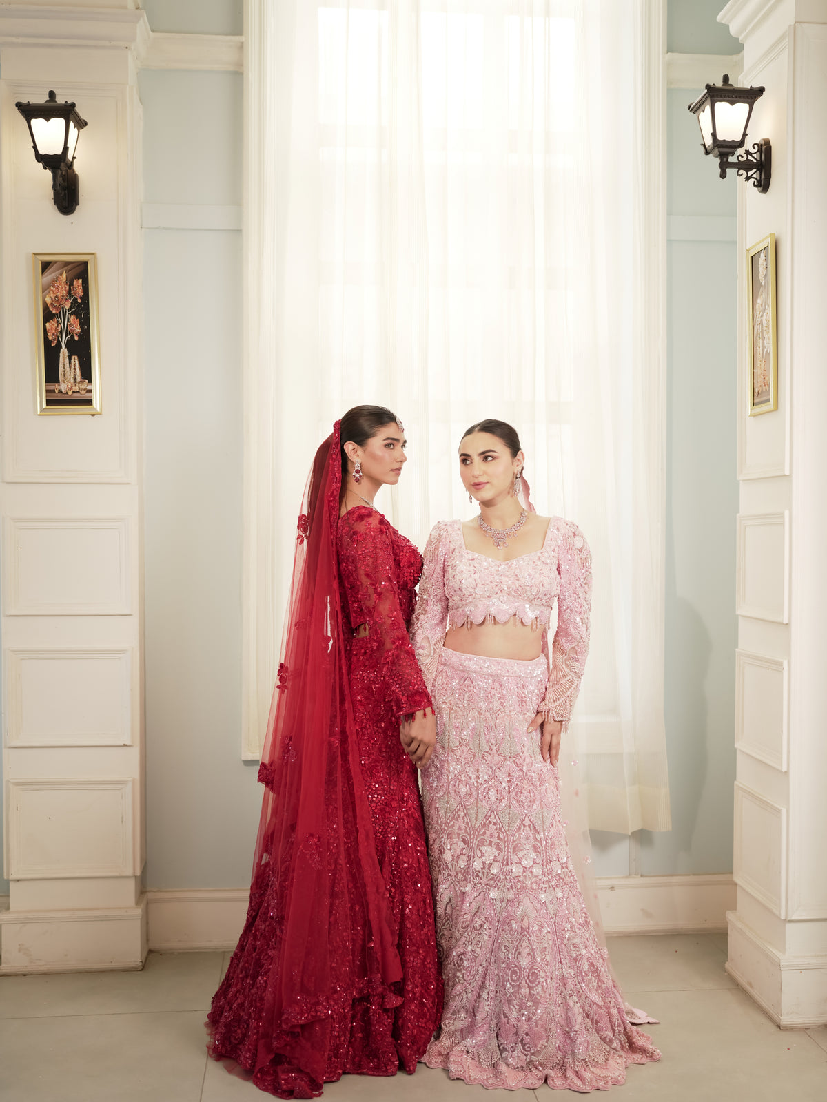 Ruby red embellished gown for reception