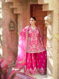 Pink wedding kurta lehenga set with geometric jaal and bordered dupatta
