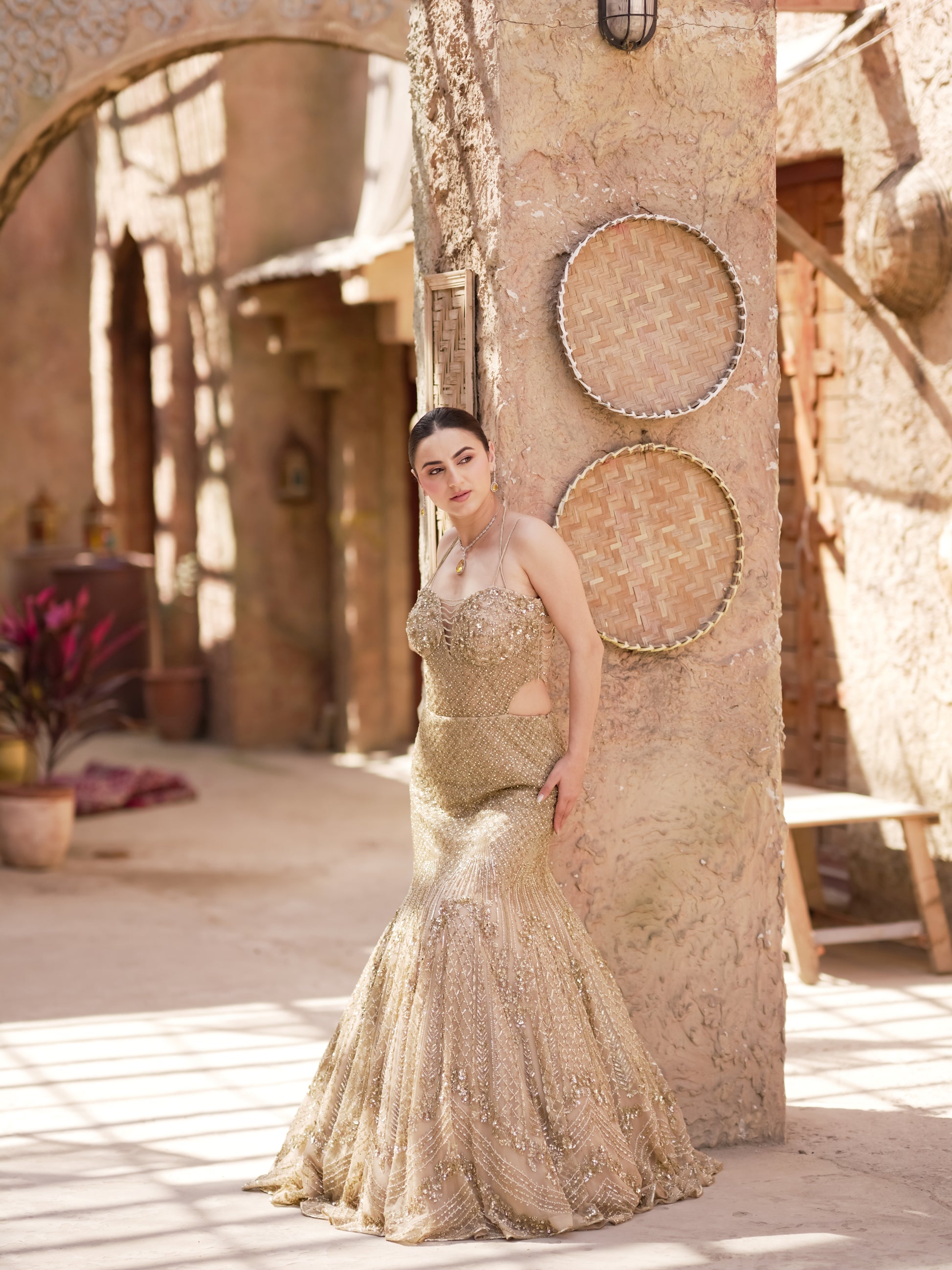 Champagne Gold Fishtail Evening Gown