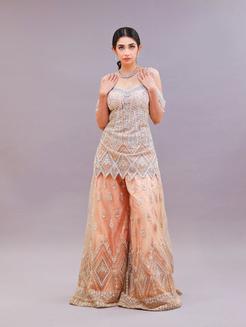 Chic Peach Sharara Set with Cut Dana and Sequins Work