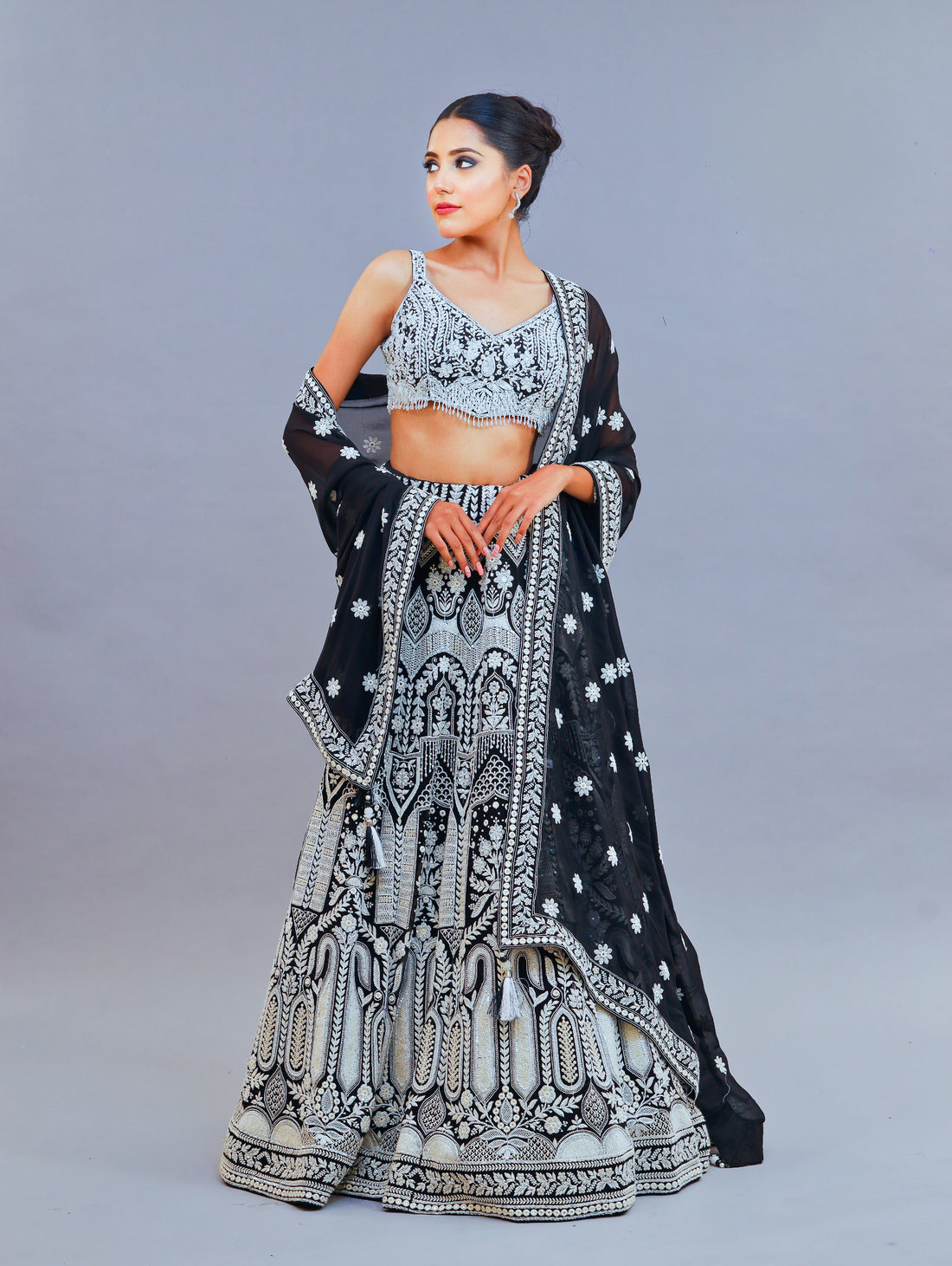 Chikankari Georgette Black Lehanga Set