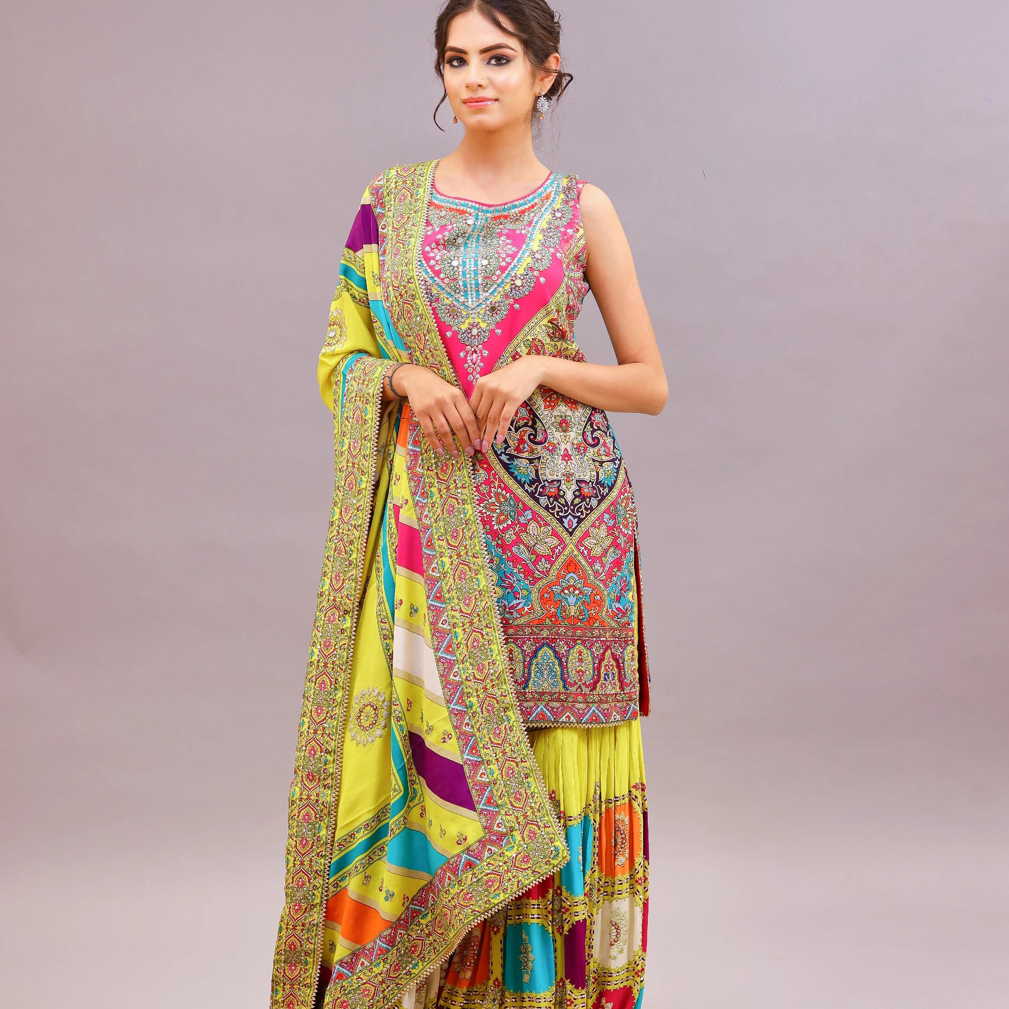 Crepe Fabric Sharara Suit with Chinon Dupatta