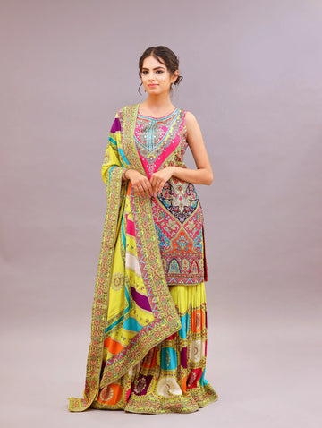 Crepe Fabric Sharara Suit with Chinon Dupatta