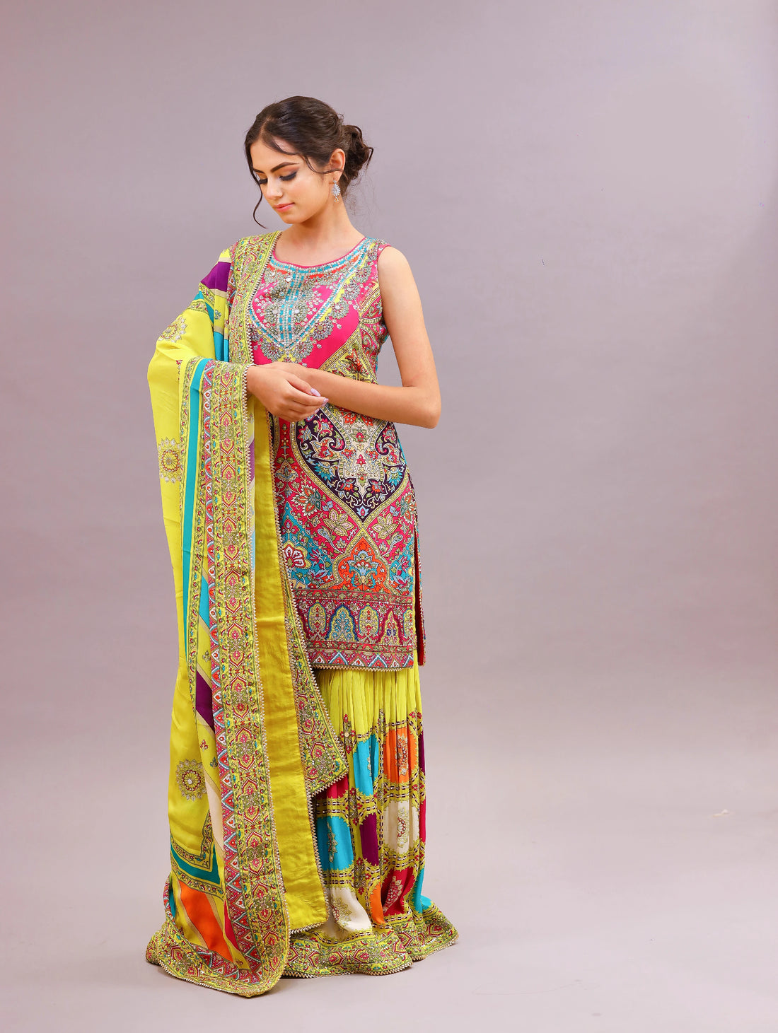 Crepe Fabric Sharara Suit with Chinon Dupatta