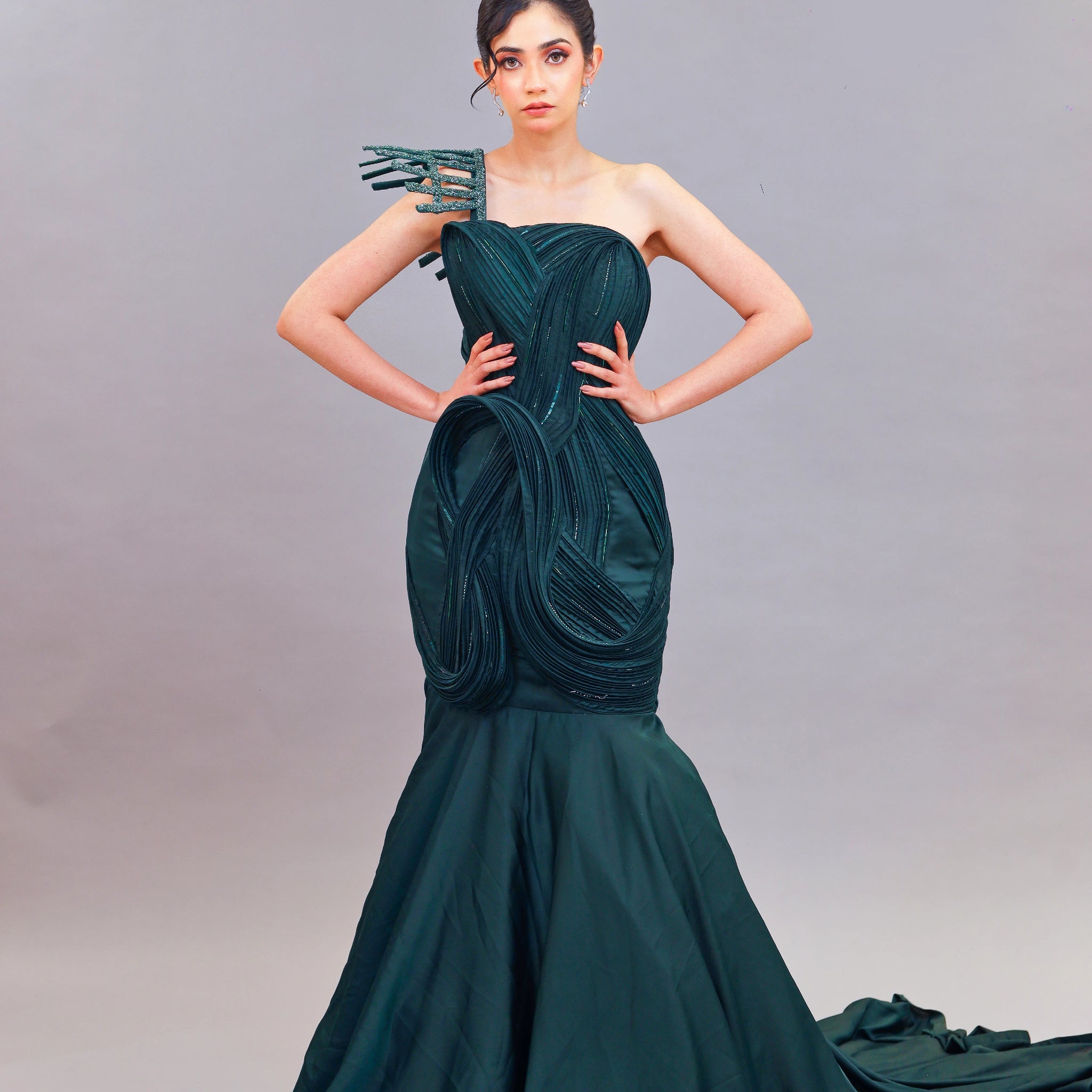 Elegant Green Cape Gown