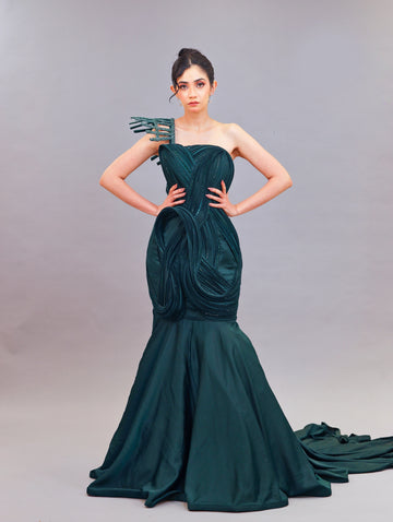 Elegant Green Cape Gown