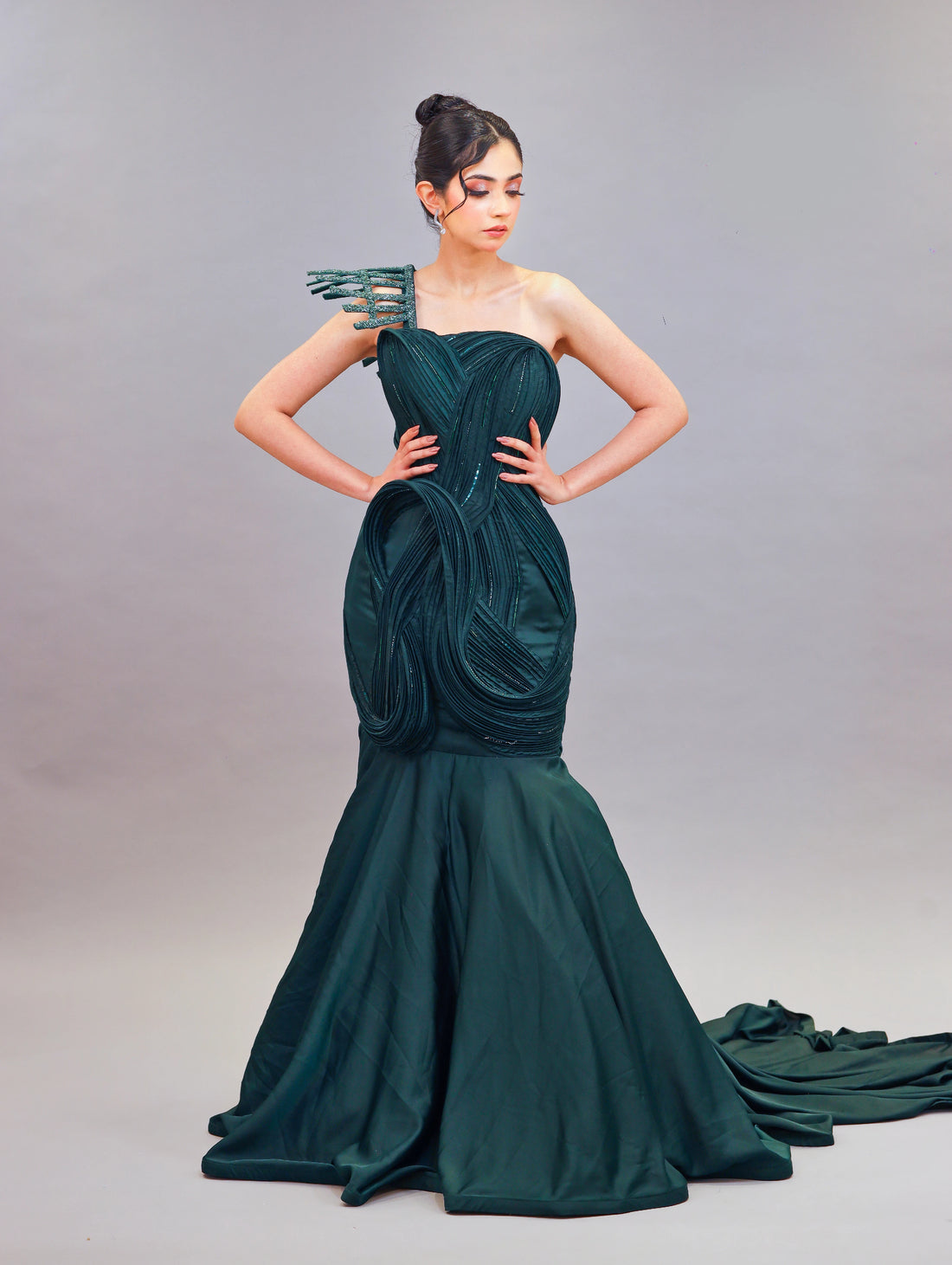 Elegant Green Cape Gown