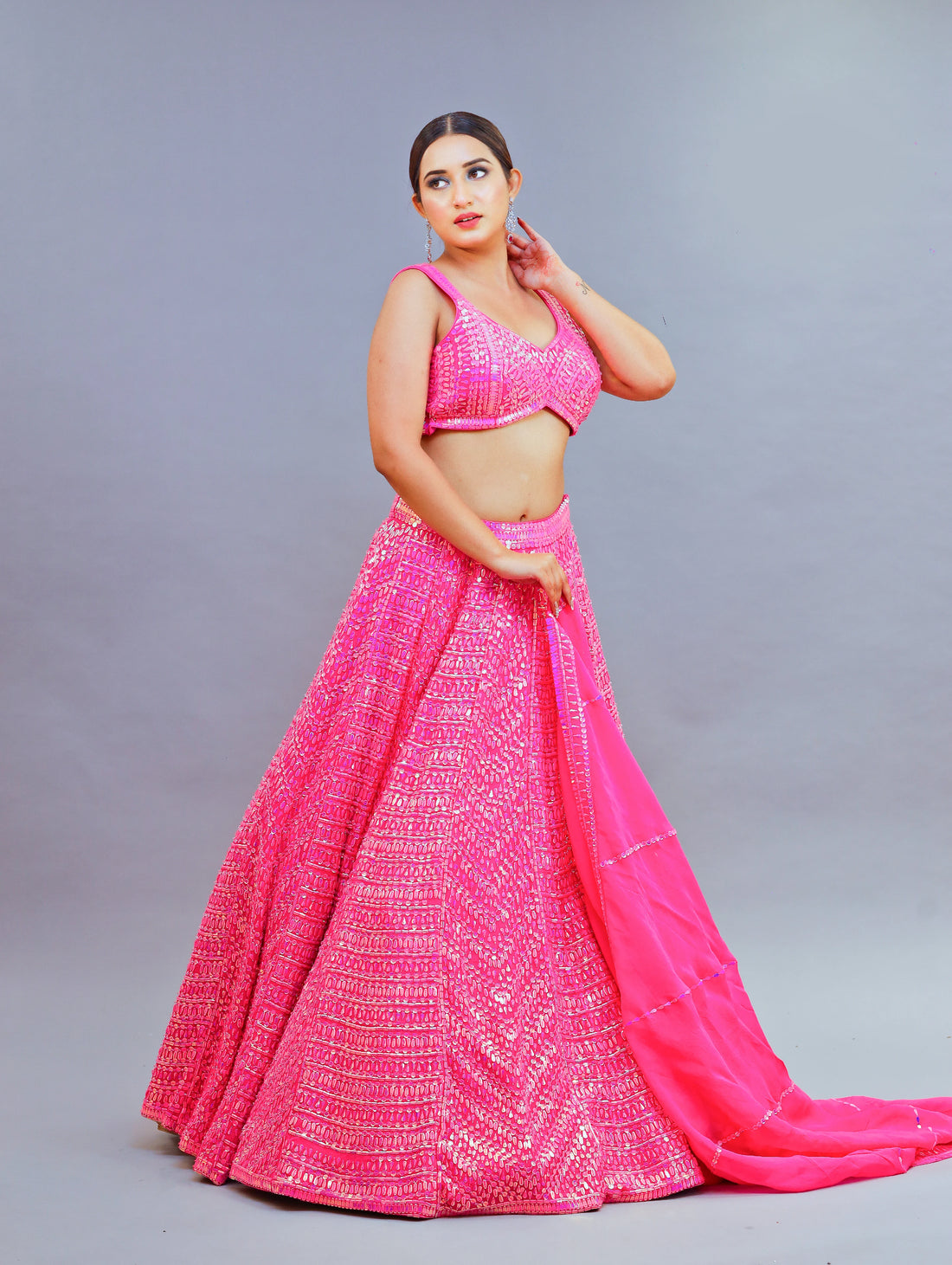 Fiery Rose Organza Lehenga