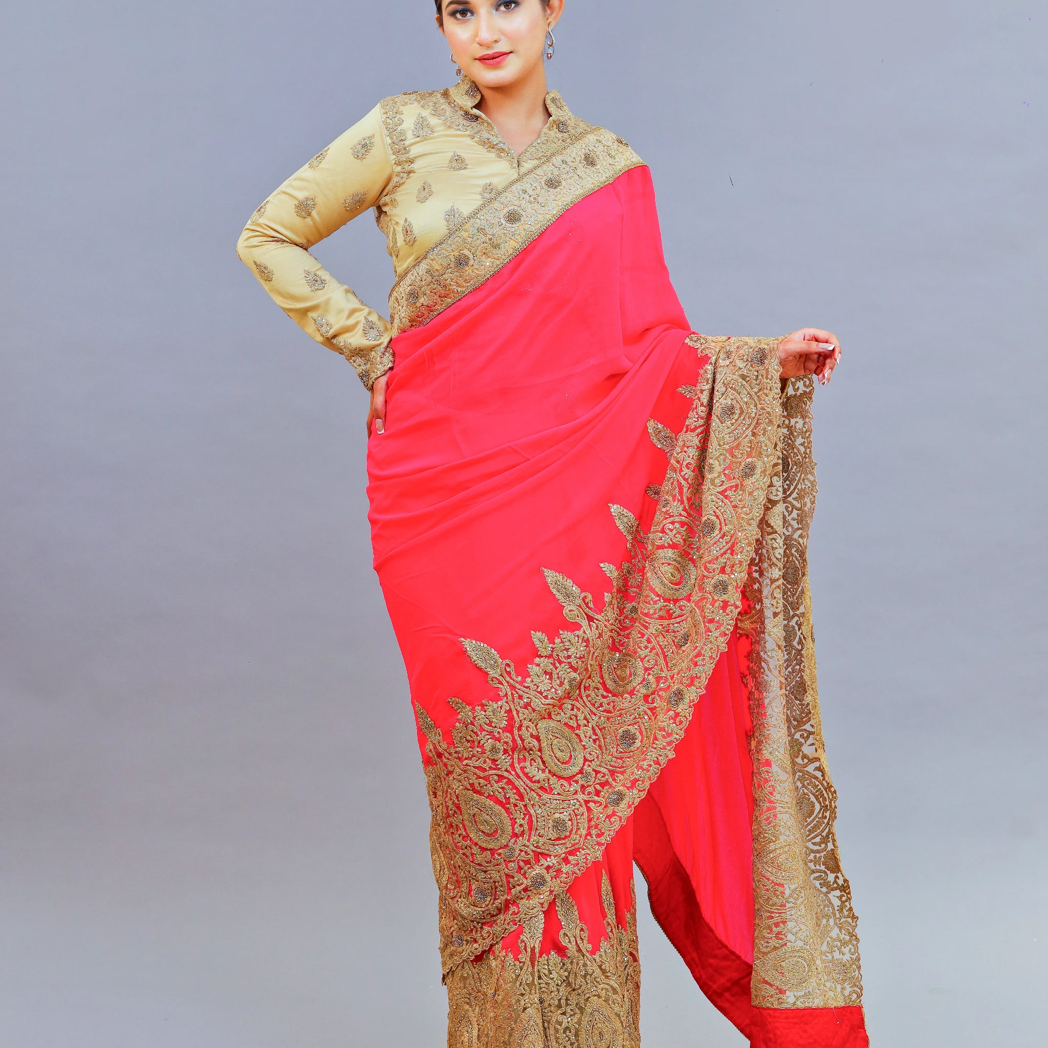 Georgette Hot pink Saree