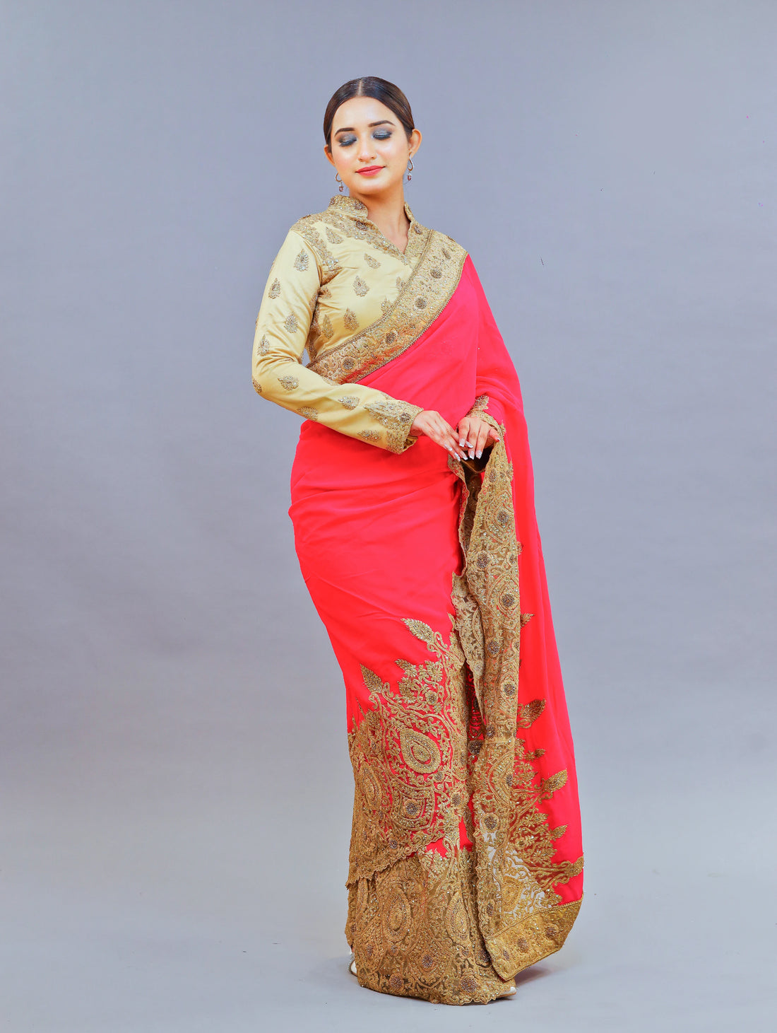 Georgette Hot pink Saree