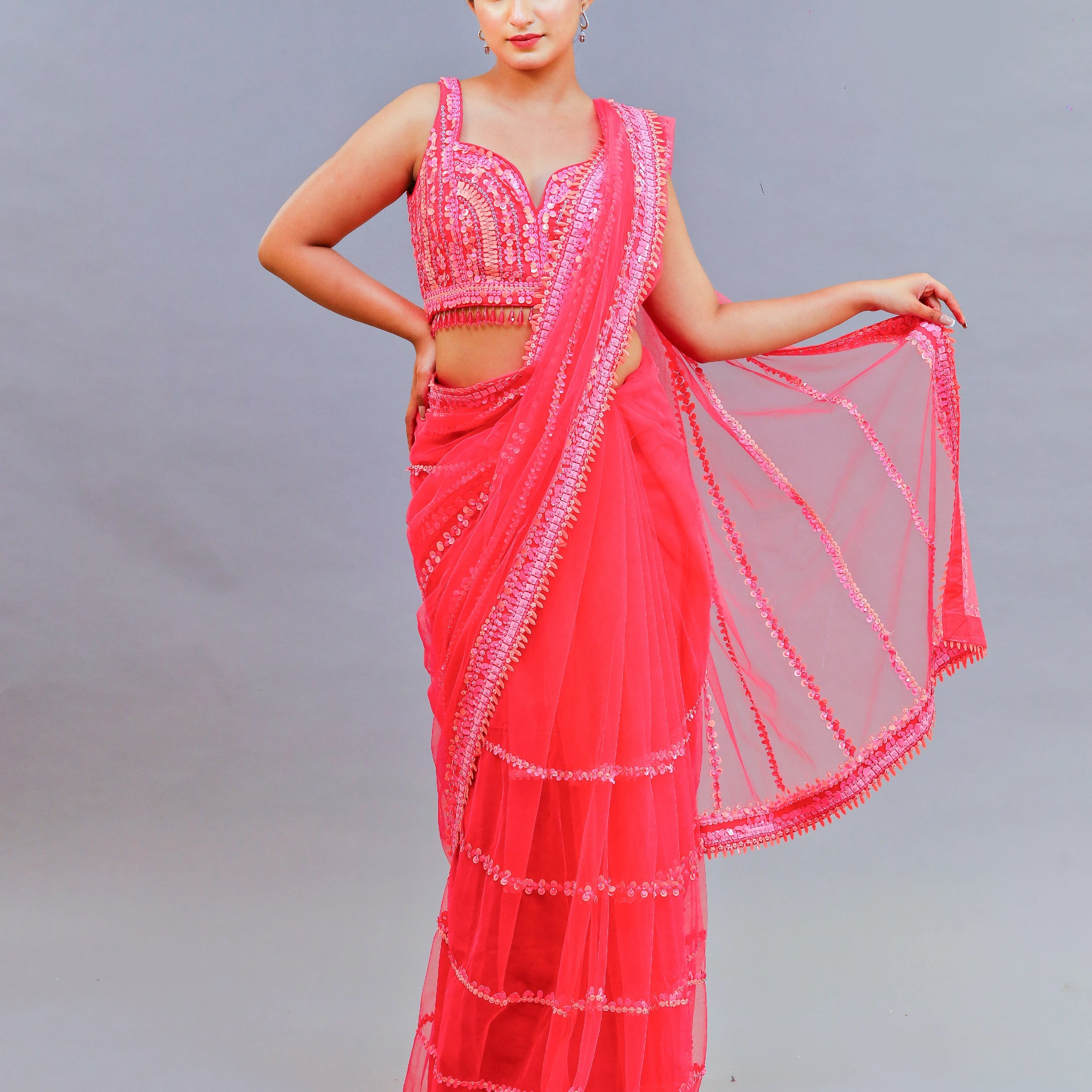 Hot Pink Geometric Saree