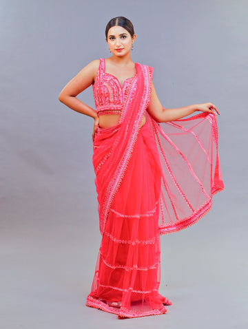 Hot Pink Geometric Saree