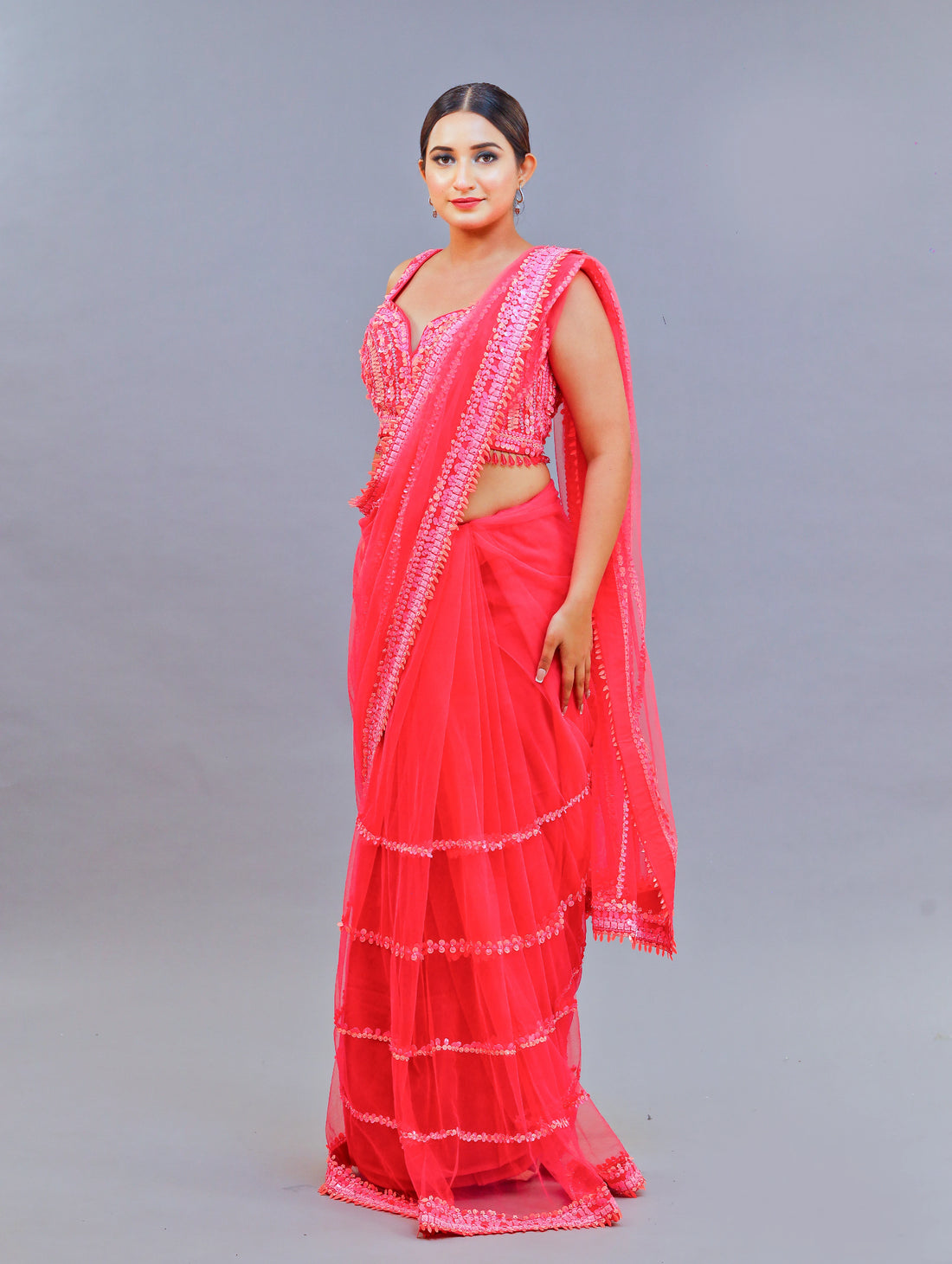 Hot Pink Geometric Saree