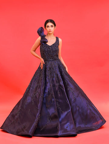 Large Flair Navy Blue Gown