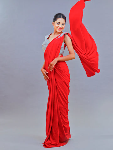 Lycra Hot Red Saree