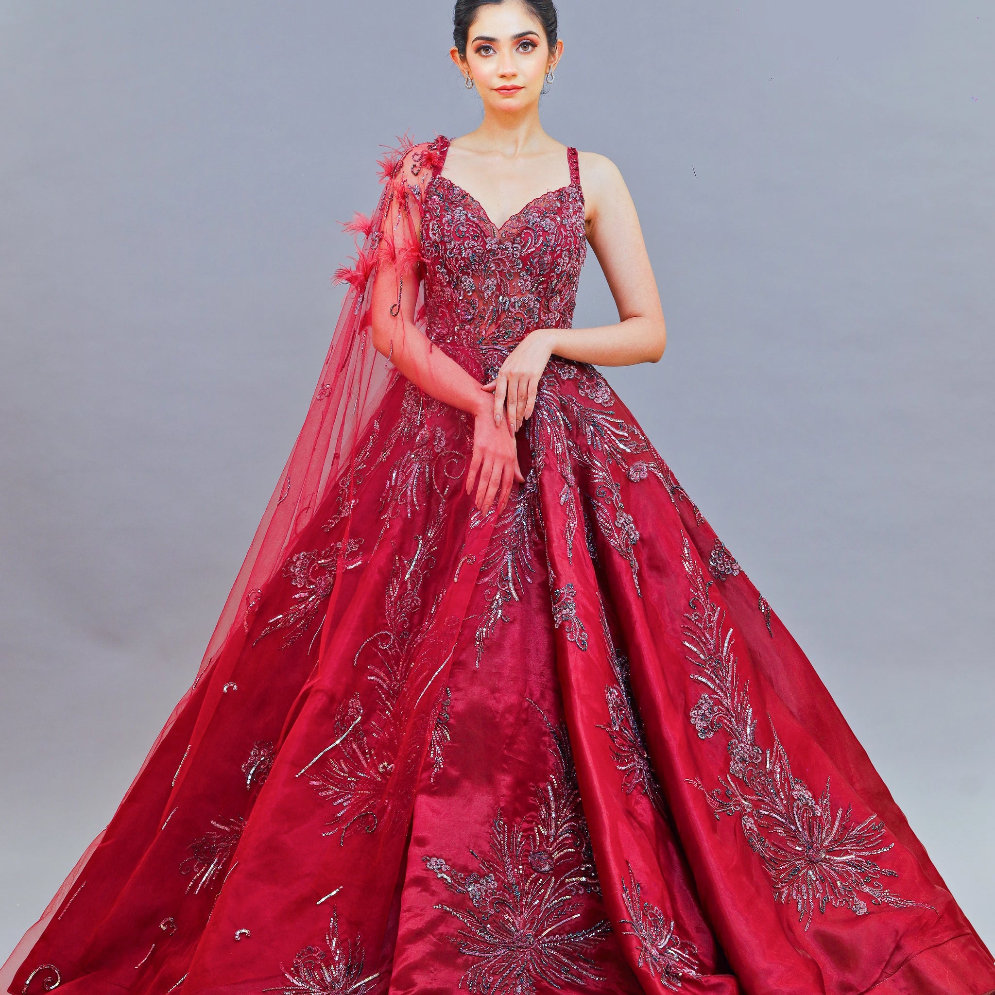 Maroon Wine Organza Gown