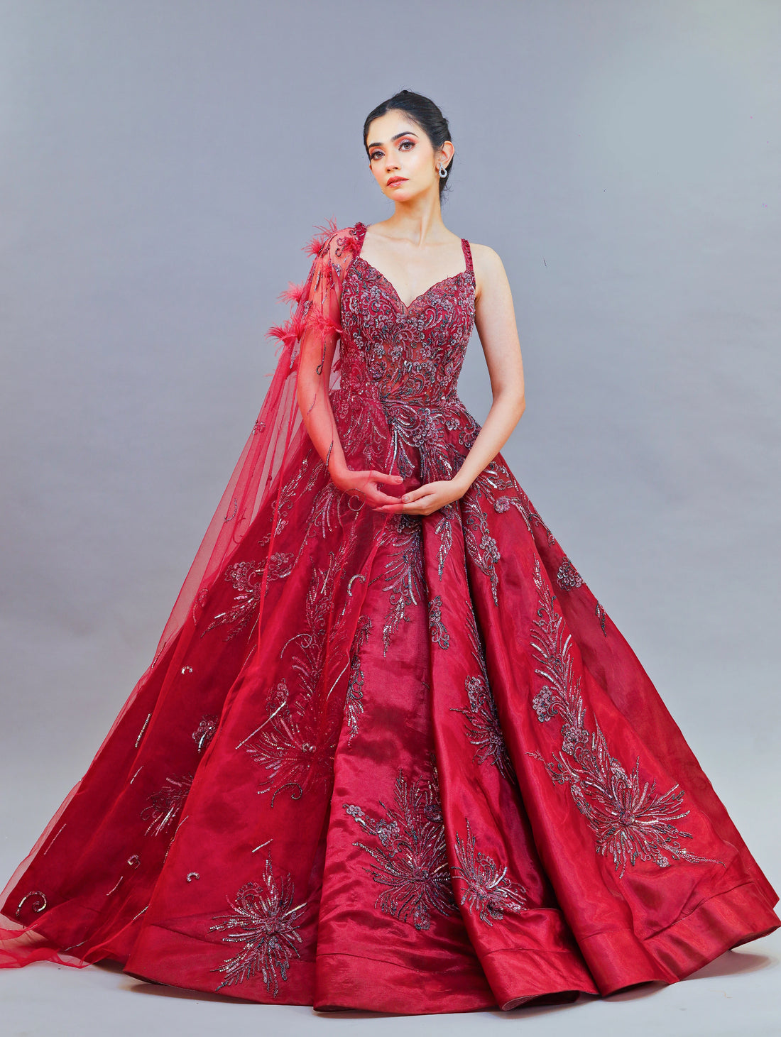 Maroon Wine Organza Gown