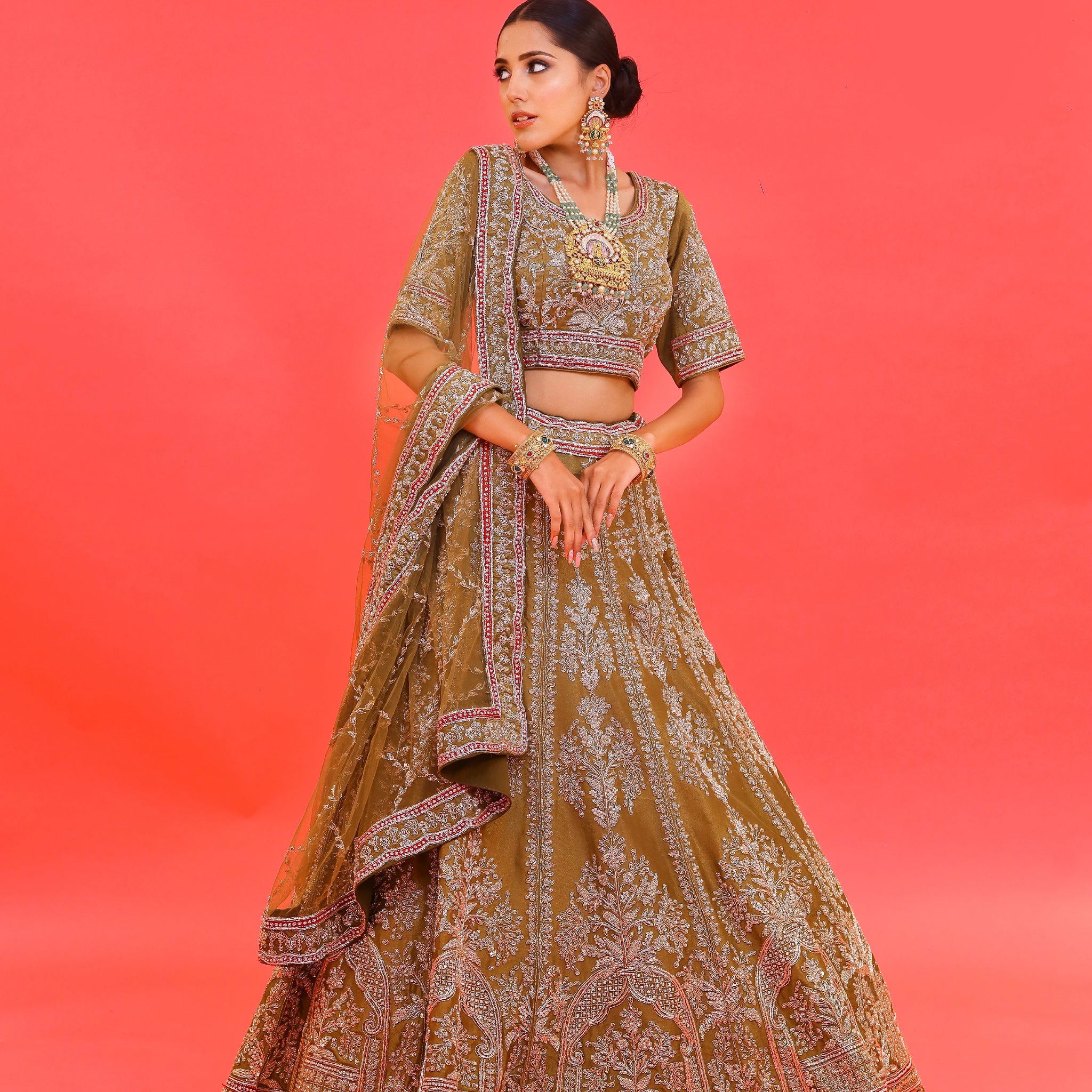 Mehndi Green Tissue Lehenga