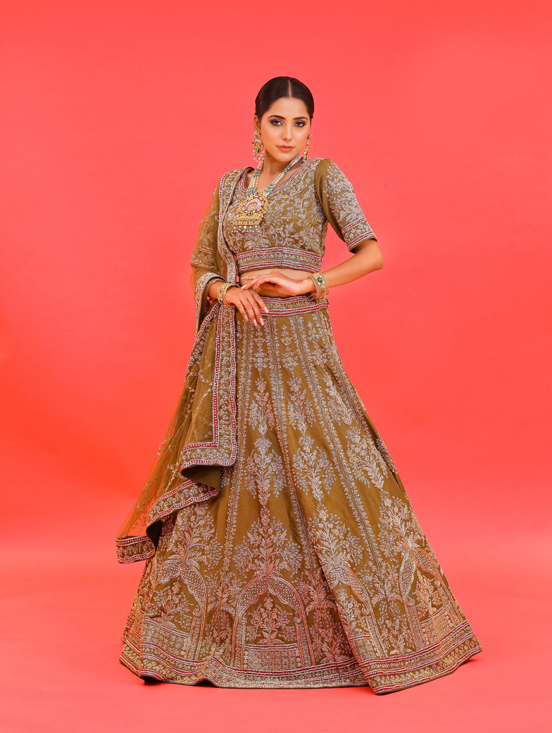 Mehndi Green Tissue Lehenga