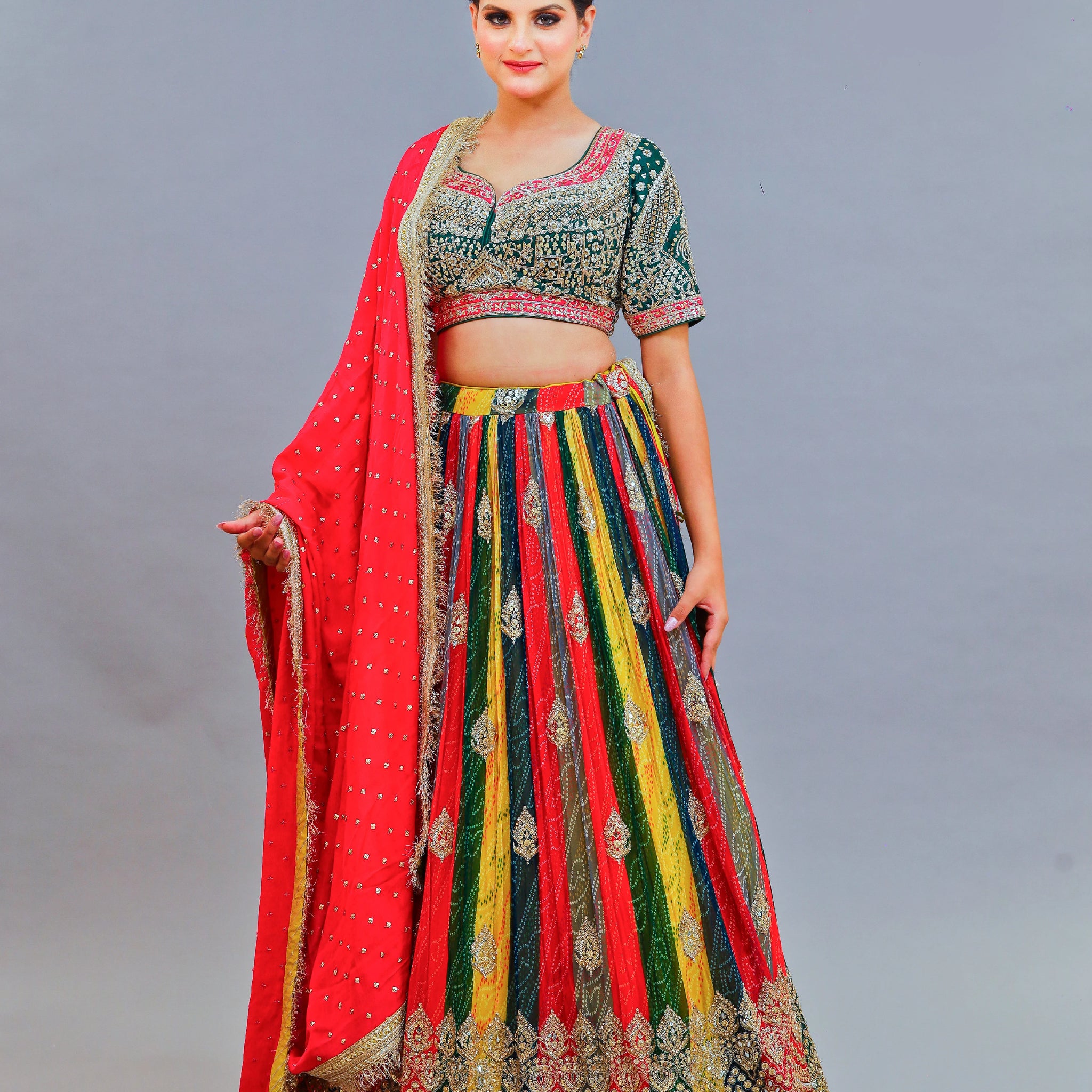 Multi-Colour Georgette Lehenga Set