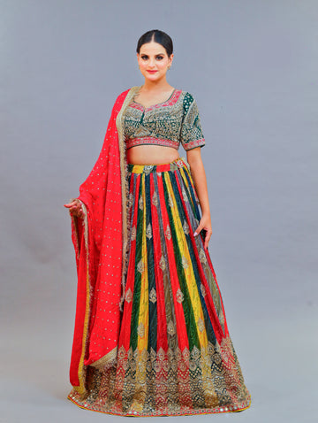 Multi-Colour Georgette Lehenga Set