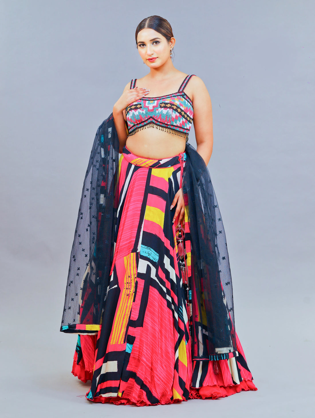 Multi Print Crepe Lehenga Set