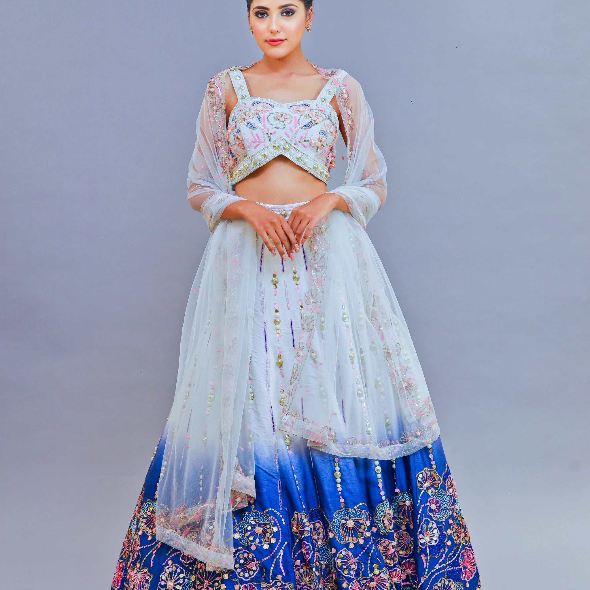 Ocean Blue Fade Lehenga Set