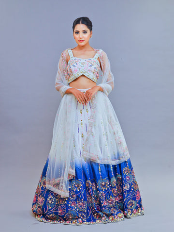 Ocean Blue Fade Lehenga Set