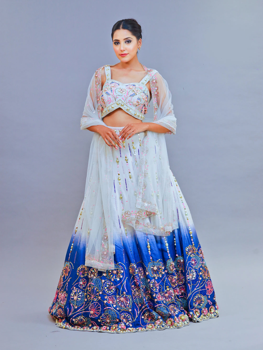 Ocean Blue Fade Lehenga Set