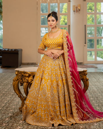 Mustard Yellow lehenga for Haldi, Jaggo, Engagement, Bridal