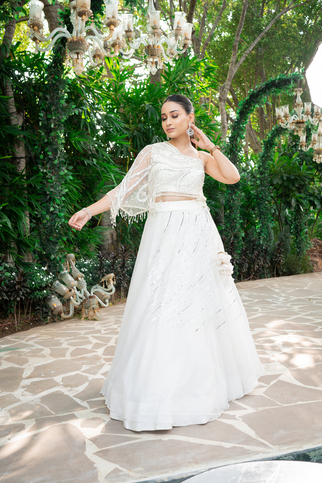 ivory formal lehenga for engagement ,jago, bhaldi, sangeet