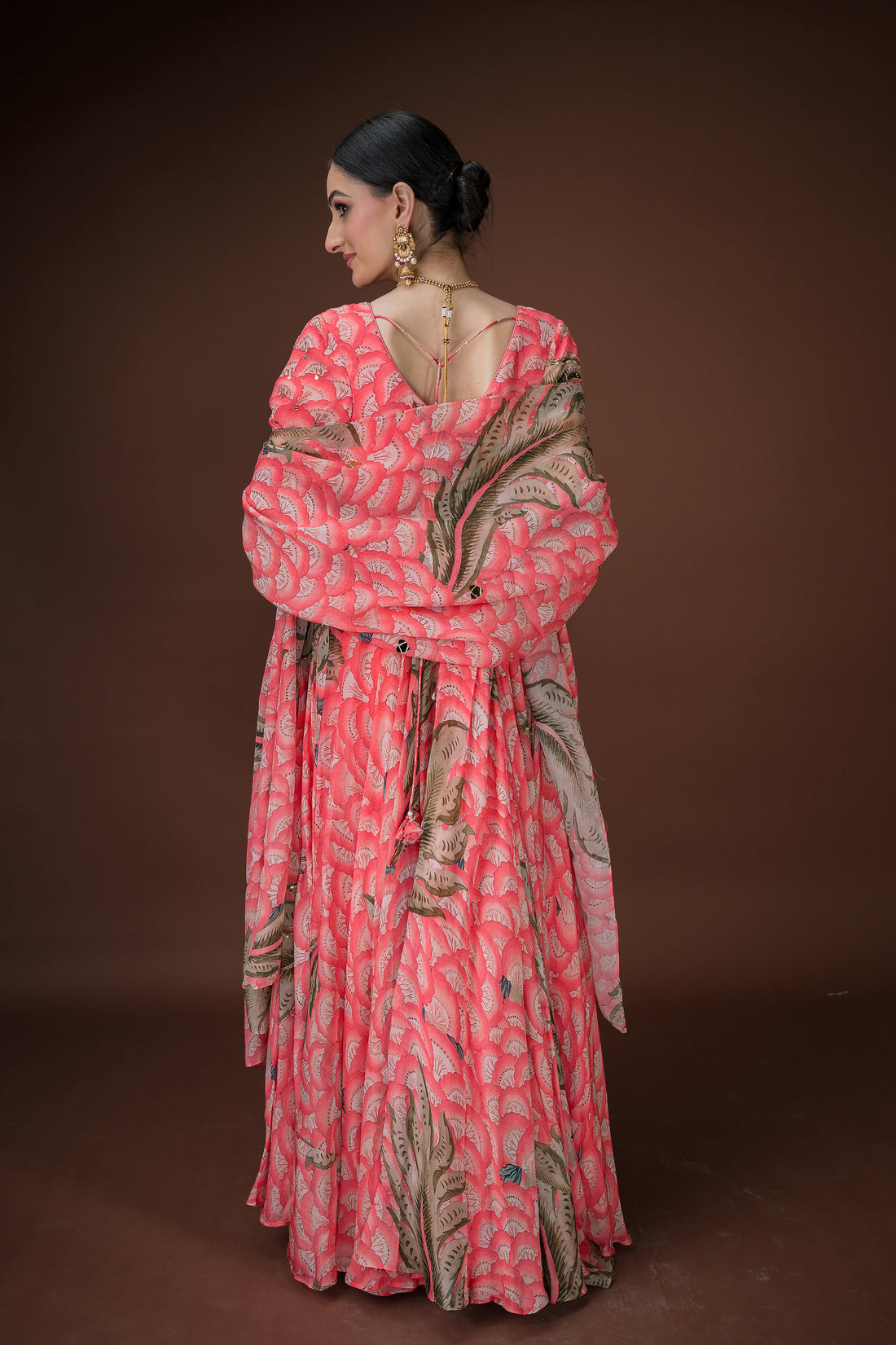 Beautiful Peach color Anarkali suit for day weddings, mehendi ceremonies etc.